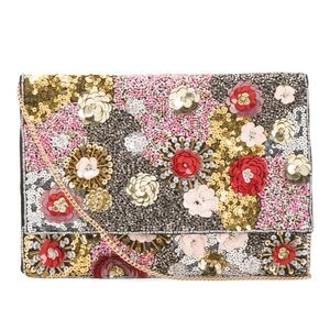 NEW Beaded Flower Clutch Handbag